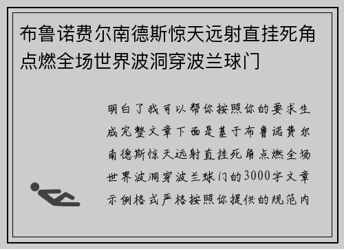 布鲁诺费尔南德斯惊天远射直挂死角点燃全场世界波洞穿波兰球门